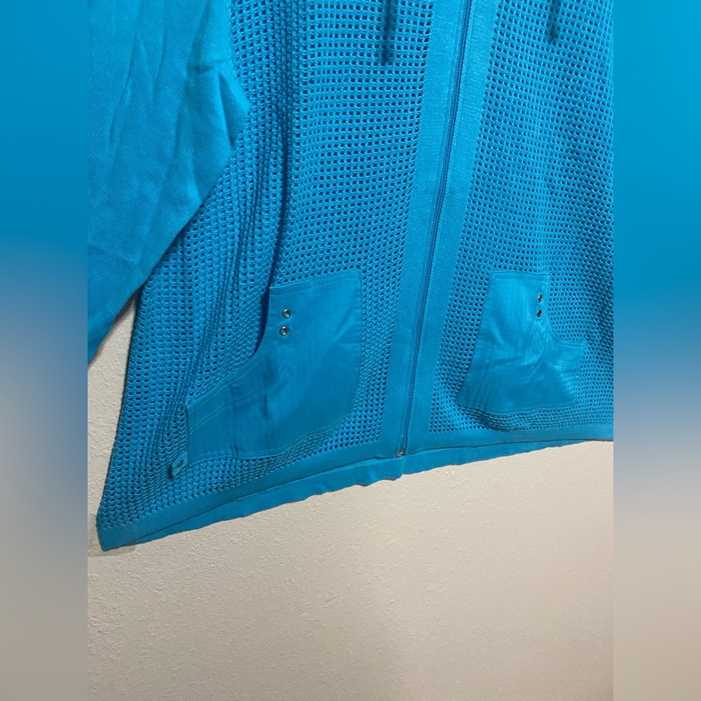 Allison Daley Blue Semi-Sheer Mesh Zip Jacket | Lightweight Mock Neck XL - Picture 5 of 5